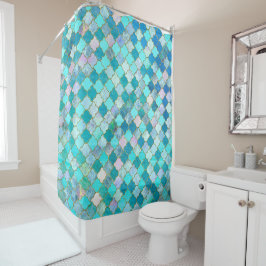 Cortina Para Chuveiro Aqua Teal Dourado Padrão do Azulejo marroquino Ori