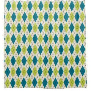 Cortina Para Chuveiro Argyle azul e verde