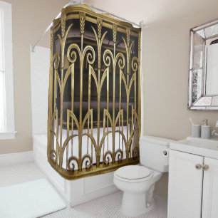 Cortina Para Chuveiro Art Deco Dourado