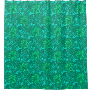 Cortina Para Chuveiro Art Nouveau Seaweed Floral, Turquesa e Aqua