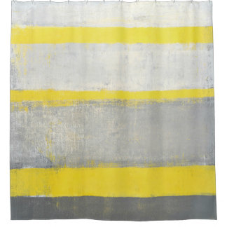 Cortina Para Chuveiro Arte abstracta cinzenta e amarela "sujeitada"