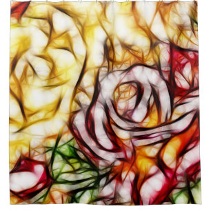 Cortina Para Chuveiro Arte Floral Abstrata Amarela Luz Rosa Brilho Artís