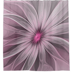 Cortina Para Chuveiro Arte Fractal Floral de Ameixa Abstrata Flor Fantas