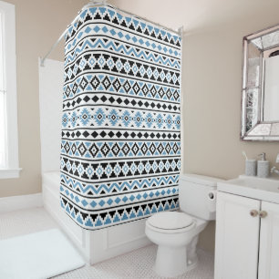 Cortina Para Chuveiro Aztec Essência Padrão II Azul Preto Branco