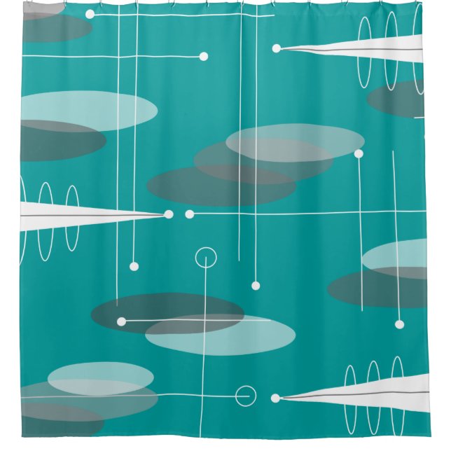 Cortina Para Chuveiro Azul abstrato da cerceta dos Ovals modernos do (Frente)