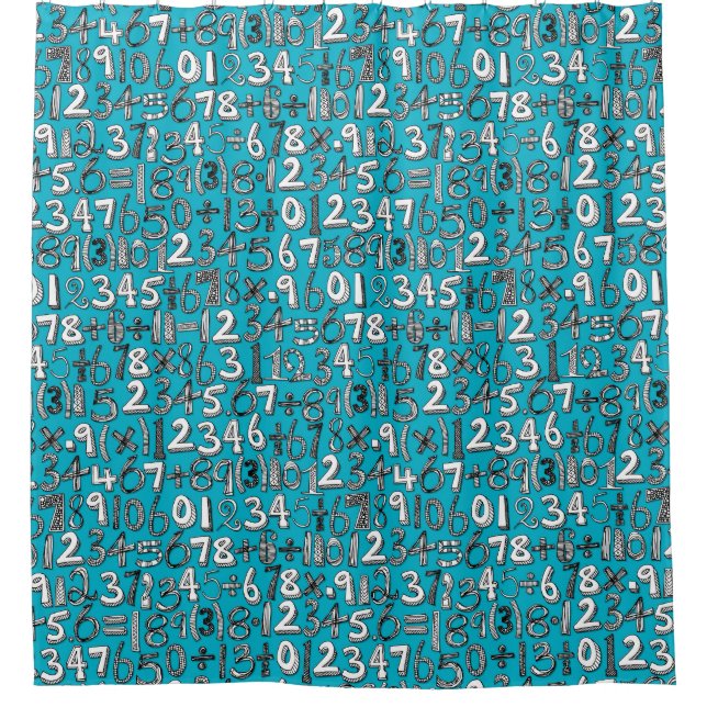 Cortina Para Chuveiro azul do doodle da matemática (Frente)