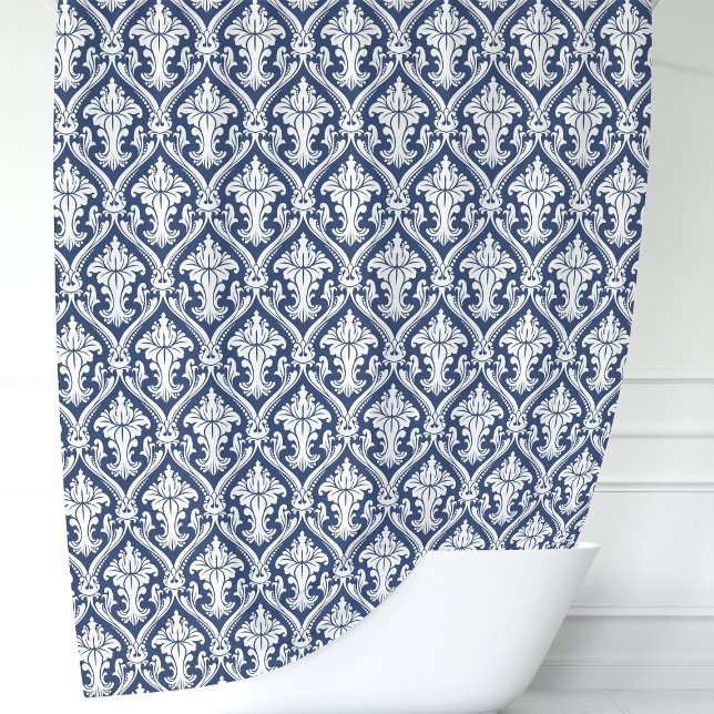 Cortina Para Chuveiro Azul Marinho e Damasco Branco (Criador carregado)