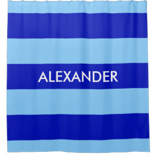 Cortina Para Chuveiro Azul Real Azul Céu Bold H Listra #3 Monograma