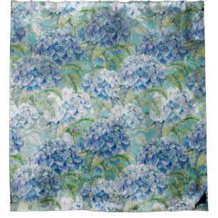 Cortina Para Chuveiro Azul Vintage floral Hydrangea Padrão de flores
