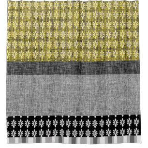 Cortina Para Chuveiro Azulejo preto amarelo e Cinza digital de quebra- c