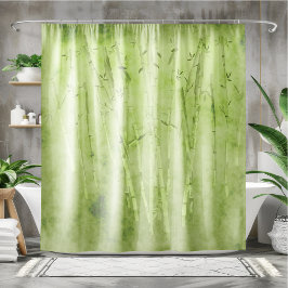 Cortina Para Chuveiro Bambu Em Um Fundo Verde Esmaecido
