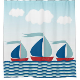 Cortina Para Chuveiro Barcos à vela em ondas de água, barcos náuticos