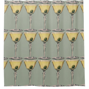 Cortina Para Chuveiro Bebidas Vintage, Coquetel de Azeitona Martini