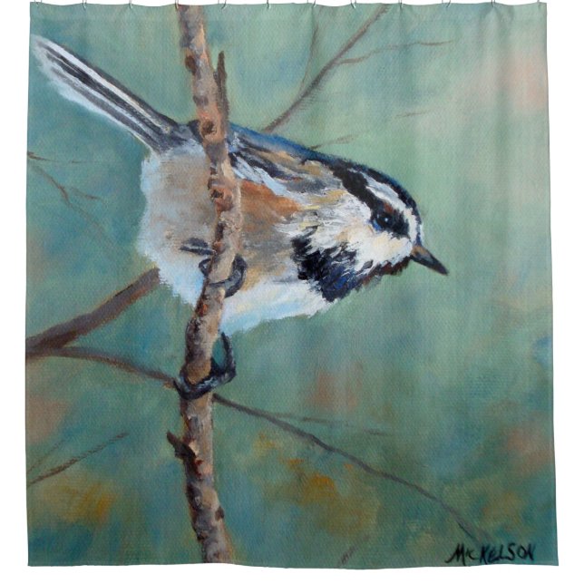 Cortina Para Chuveiro Belas artes selvagens do Chickadee da montanha (Frente)