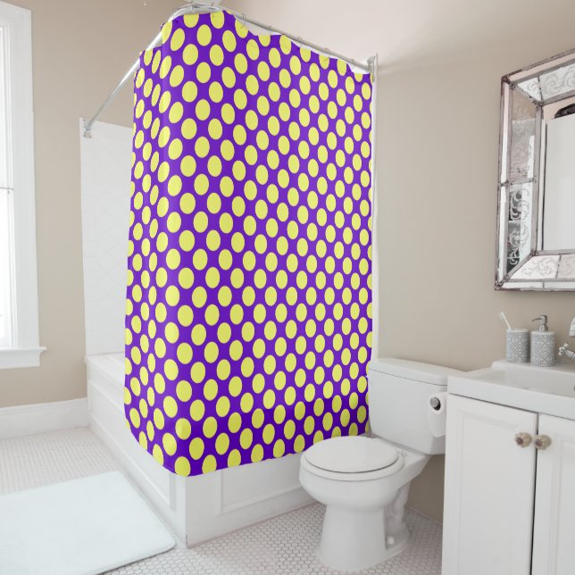 Cortina Para Chuveiro Bolinhas Amarelas com Estilhaço de Fundo Roxo (In Situ)