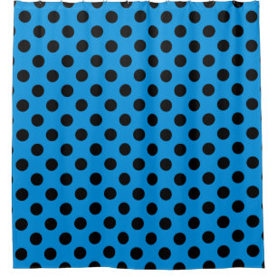 Cortina Para Chuveiro Bolinhas pretas em azul-céu