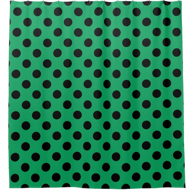 Cortina Para Chuveiro Bolinhas pretas em verde fresco (Frente)
