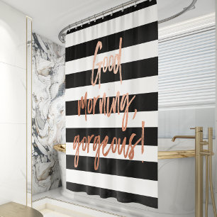 Cortina Para Chuveiro Bom dia, belíssima Rosa Dourada Stripe
