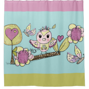 Cortina Para Chuveiro Bonito Coruja, Flores, Borboleta Verão