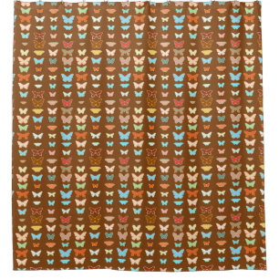 Cortina Para Chuveiro Borboletas, marrom, turquesa e coral