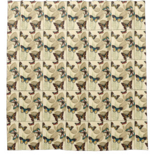 Cortina Para Chuveiro Borboletas Sobre Folhas