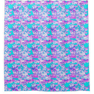 Cortina Para Chuveiro Borboletas, violeta e turquesa