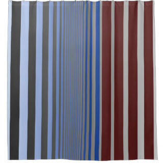 Cortina Para Chuveiro Borgonha Ombre e Stripes Verticais Azuis