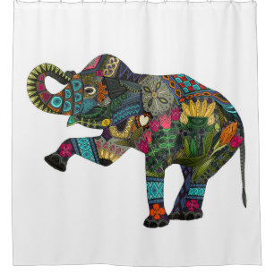 Cortina Para Chuveiro branco do elefante asiático