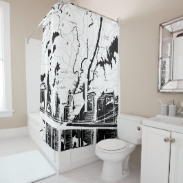 Cortina Para Chuveiro Branco e preto, mapa de New York, NYC