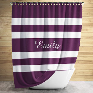 Cortina Para Chuveiro Branco Roxo Personalizado e Roxo, Stripado