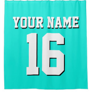 Cortina Para Chuveiro Bright Aqua White Sports Jersey Team