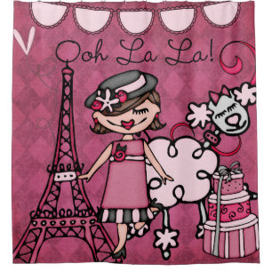 Cortina Para Chuveiro Caniche de cabelo da torre Eiffel da diva de Brown