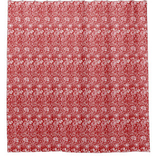 Cortina Para Chuveiro Carnation Damask Art Nouveau, Vermelho e Branco