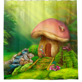Cortina Para Chuveiro Casa de cogumelos fantasia