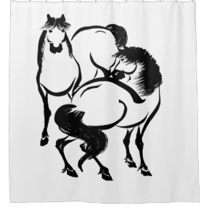 Cortina Para Chuveiro Cavalos Japoneses Sumi-e Pintando Sua Cor Personal