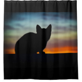 Cortina Para Chuveiro Céu do por do sol da silhueta do gatinho