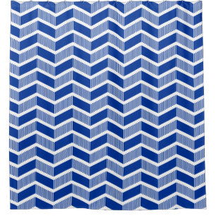 Cortina Para Chuveiro Cevrons estendidos - Marinho azul e branco