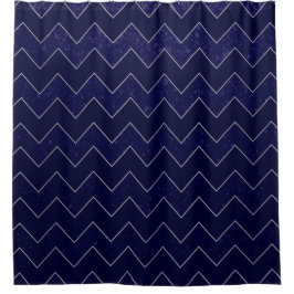 Cortina Para Chuveiro Chevron Azul Escuro Grunge com Acentos Prateados
