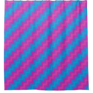 Cortina Para Chuveiro Chic Magenta Magenta Azul Turquesa Rosa Chevrons
