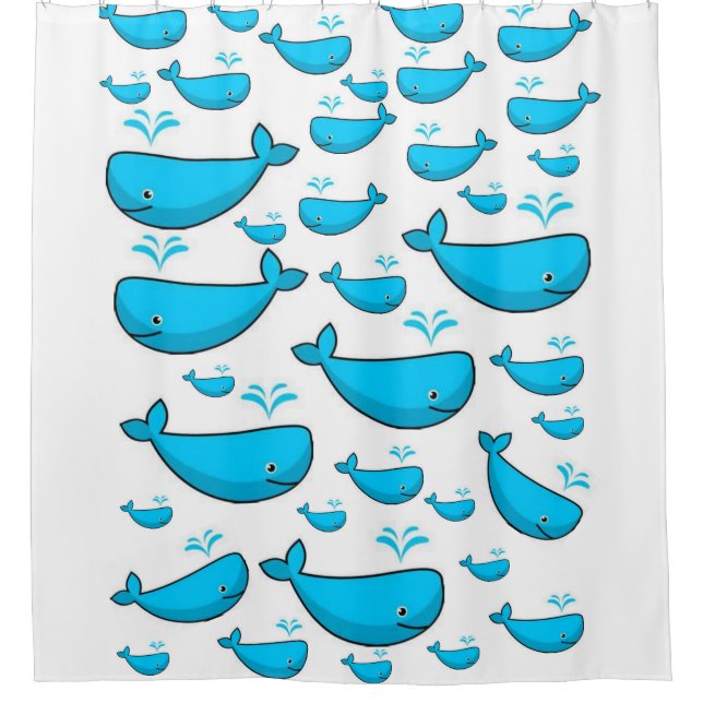 Cortina Para Chuveiro Chuva de Baleia Azul Infantil (Frente)