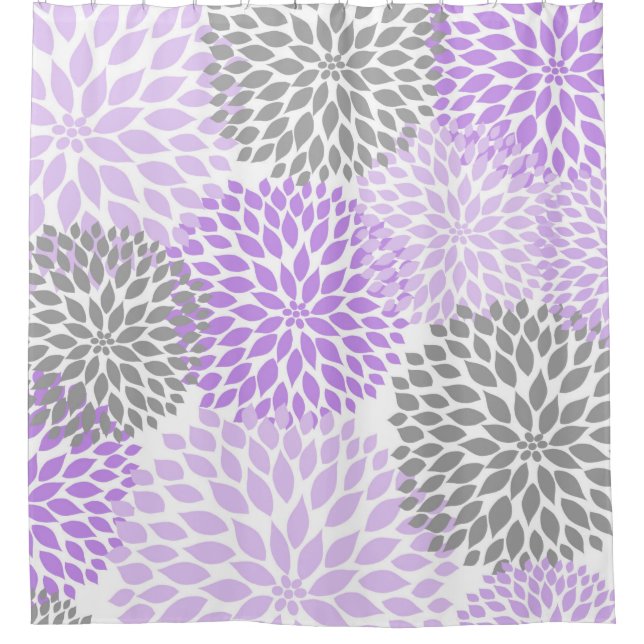 Cortina Para Chuveiro Cinza Lavanda Floral (Frente)