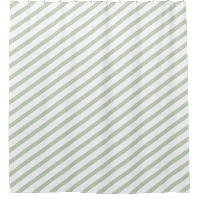 Cortina Para Chuveiro Cinza Verde e Faixa Diagonal Branca (Frente)
