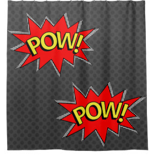 Cortina Para Chuveiro Cinzas escuras - "POW!" "POW!" Super-herói do liv