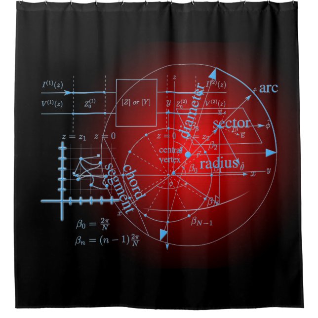 Cortina Para Chuveiro Círculo de Equações de Matemática Geometria Vermel (Frente)