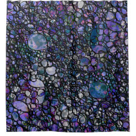 Cortina Para Chuveiro Círculos abstratos desenhados mão, azul, roxo,