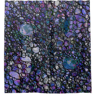Cortina Para Chuveiro Círculos abstratos desenhados mão, azul, roxo,