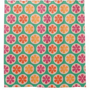 Cortina Para Chuveiro Círculos Coloridos e Flores Patterados