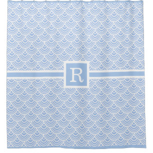 Cortina Para Chuveiro Conchas Azuis Claras Deco Monogramas