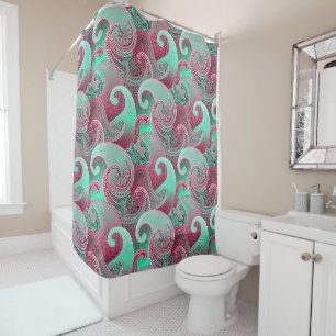 Cortina Para Chuveiro Cor damasco de Aqua Paisley Boho, Rosa Profundo