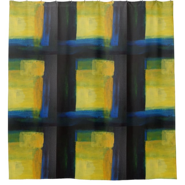 Cortina Para Chuveiro Cortina de Chá Azul e Amarelo "Movimento" (Frente)